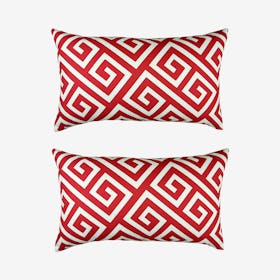 Greek Key Decorative Lumbar Throw Pillow Covers - Red / White - Set of 2
