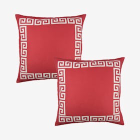 Geometric Greek Key Square Decorative Throw Pillow Covers - Red / White - Set of 2
