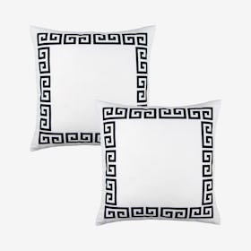 Geometric Greek Key Square Throw Pillow Covers - White / Black - Set of 2