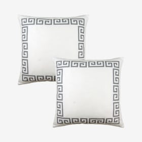 Geometric Greek Key Square Throw Pillow Covers - White / Grey - Set of 2