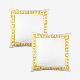 Geometric Greek Key Square Throw Pillow Covers - White / Yellow - Set of 2
