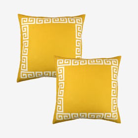 Geometric Greek Key Decorative Lumbar Throw Pillow Covers - Yellow / White - Set of 2