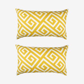 Greek Key Decorative Lumbar Throw Pillow Covers - Yellow / White - Set of 2