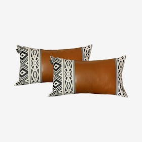 Boho Decorative Lumbar Throw Pillow Covers - Brown / Black - Set of 2