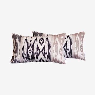 Ikat Decorative Lumbar Throw Pillow Covers - Beige - Set of 2