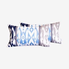 Ikat Decorative Lumbar Throw Pillow Covers - Blue - Set of 2