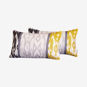 Ikat Decorative Lumbar Throw Pillow Covers - Grey - Set of 2