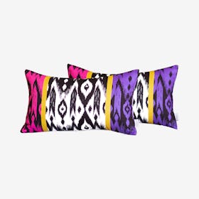 Ikat Decorative Lumbar Throw Pillow Covers - Purple - Set of 2