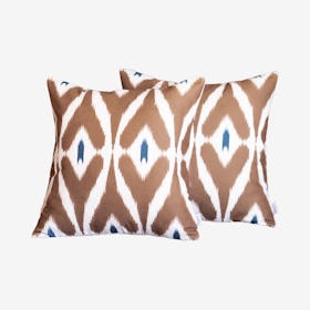 Ikat Square Decorative Throw Pillow Covers - Brown - Set of 2