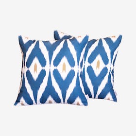 Ikat Square Decorative Throw Pillow Covers - Blue - Set of 2