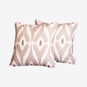 Ikat Square Decorative Throw Pillow Covers - Light Brown - Set of 2