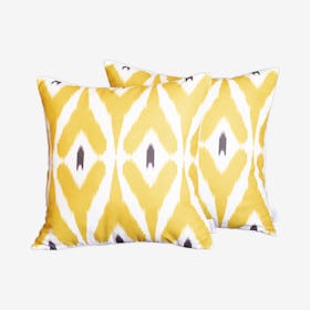 Ikat Square Decorative Throw Pillow Covers - Yellow - Set of 2