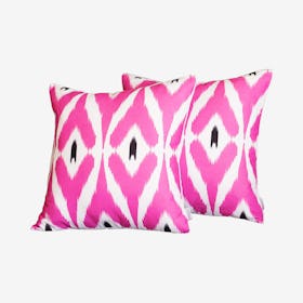 Ikat Square Decorative Throw Pillow Covers - Hot Pink - Set of 2