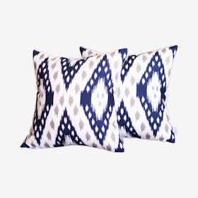 Ikat Geometric Print Square Decorative Throw Pillow Covers - Navy - Set of 2