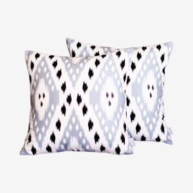 Ikat Geometric Print Square Decorative Throw Pillow Covers - Grey - Set of 2