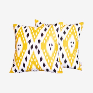 Ikat Geometric Print Square Decorative Throw Pillow Covers - Yellow - Set of 2