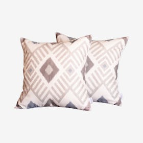 Ikat Square Decorative Throw Pillow Covers - Brown / Ivory - Set of 2