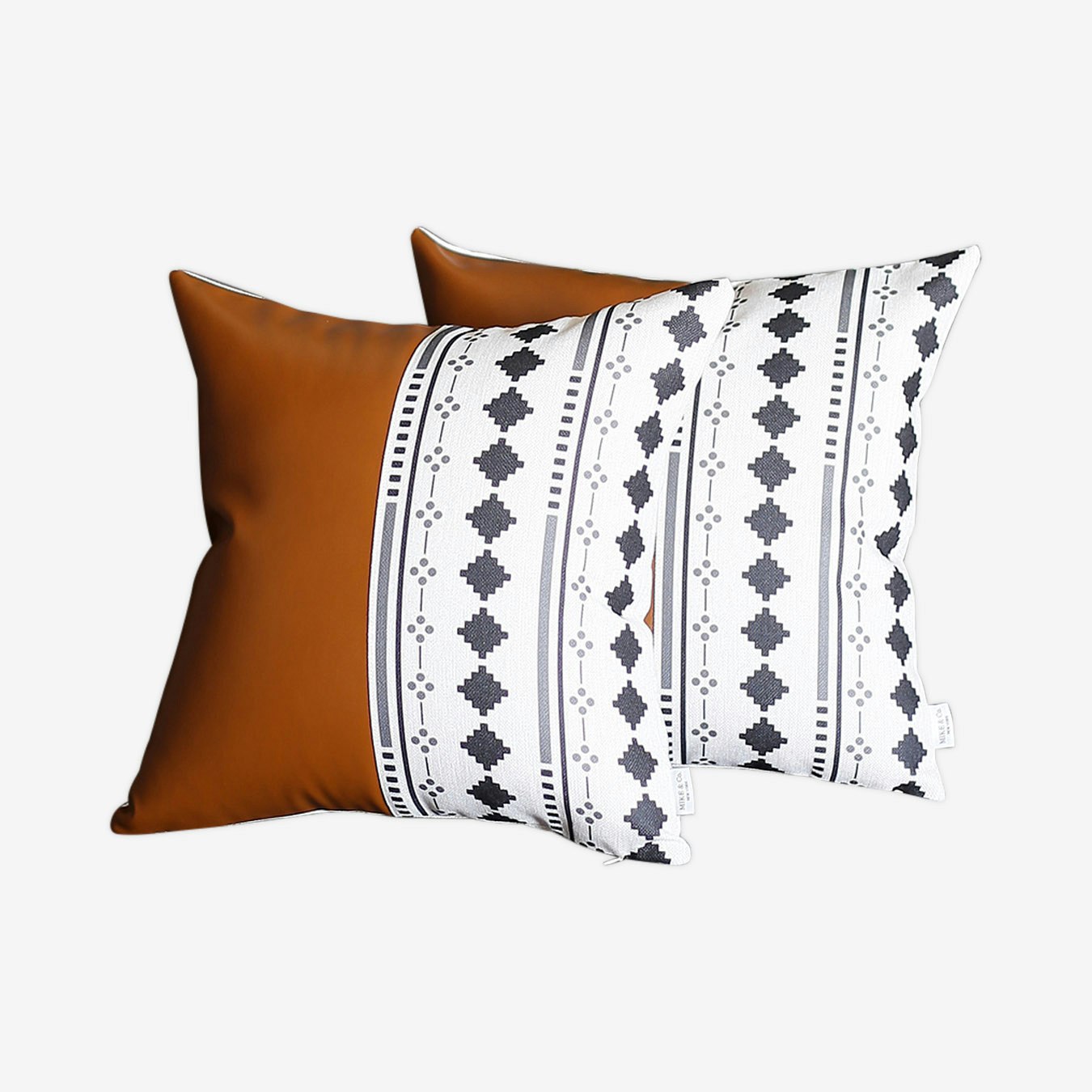 Set Of 2 Diamond Patterned And Brown Faux Leather Lumbar Pillow Covers Set Of 2 Diamond Patterned And Brown Faux Leather Lumbar Pillow Covers
