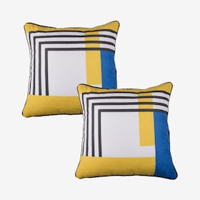 Scandi Geometric Stripes Square Throw Pillow Covers - Yellow / Blue / White - Set of 2