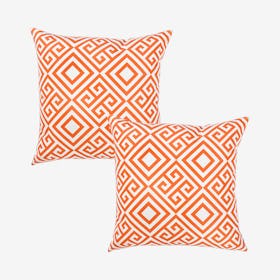 Tropical Greek Square Throw Pillow Covers - Orange - Set of 2