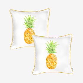 Tropical Pineapple Square Throw Pillow Covers - Yellow / White - Set of 2