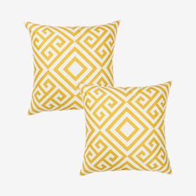Tropical Greek Square Throw Pillow Covers - Yellow - Set of 2