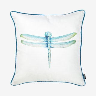 Watercolor Dragonfly Square Throw Pillow Cover - White / Blue