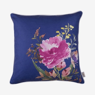 Watercolor Flowers Square Throw Pillow Cover - Blue / Pink