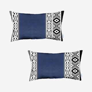 Boho Decorative Lumbar Throw Pillow Covers - Navy - Set of 2