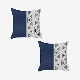 Triangle Print Square Decorative Throw Pillow Covers - Navy - Set of 2