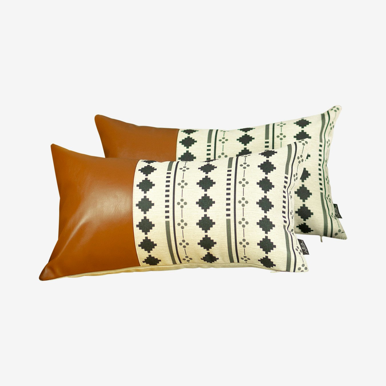 Set Of 2 Diamond Patterned And Brown Faux Leather Lumbar Pillow Covers Set Of 2 Diamond Patterned And Brown Faux Leather Lumbar Pillow Covers