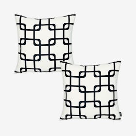 Geometric Square Throw Pillow Covers - White / Black - Set of 2