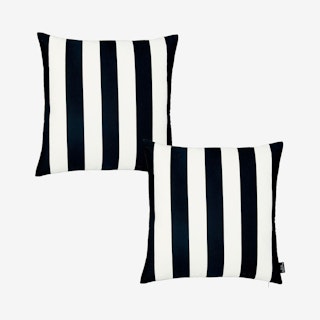 Geometric Stripes Square Throw Pillow Covers - Black / White - Set of 2