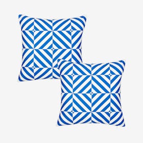 Geometric Diagram Square Throw Pillow Covers - Blue / White - Set of 2