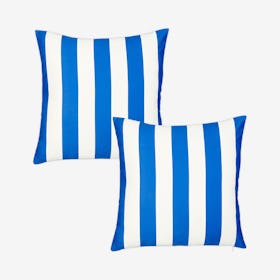 Geometric Stripes Square Throw Pillow Covers - Blue / White - Set of 2
