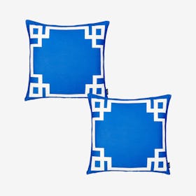 Geometric Square Throw Pillow Covers - Blue / White - Set of 2
