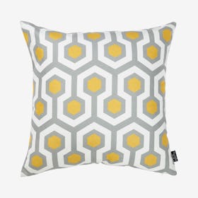 Geometric Circuit Square Throw Pillow Cover - Grey / Yellow