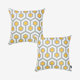 Geometric Circuit Square Throw Pillow Covers - Grey / Yellow - Set of 2