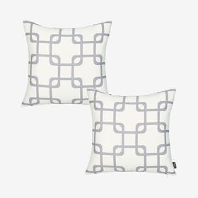 Geometric Square Throw Pillow Covers - White / Grey - Set of 2