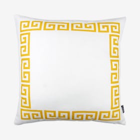 Geometric Greek Key Square Throw Pillow Cover - White / Yellow