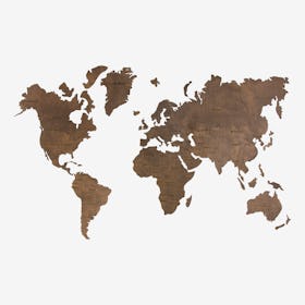 Wall World Map - Brown - Wood