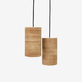 Cylindrical Pendant Lamps - Wood - Set of 2