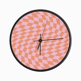 Pink Orange Checker Clock