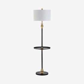 Evans LED Floor Lamp with End Table - Black / Brass - Metal