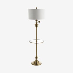 Cora LED Floor Lamp with Side Table - Brass Gold - Metal / Glass