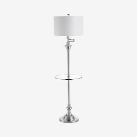 Cora LED Floor Lamp with Side Table - Chrome - Metal / Glass