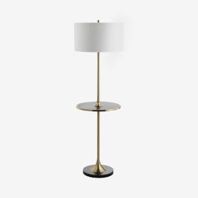 Luce LED Floor Lamp with Table - Black / Brass Gold - Metal / Wood