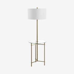Charles LED Floor Lamp with Side Table - Brass Gold - Metal / Glass