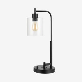 Axel Modern Farmhouse Industrial USB Charging LED Task Lamp - Black - Iron / Seeded Glass
