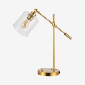 Kathryn Classic Adjustable Head Modern USB Charging LED Task Lamp - Brass Gold - Iron / Seeded Glass